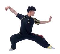 XIUsheUA Uniforme de Kung Fu, T-Shirt Taichi des Arts Martiaux for Hommes, Manches Courtes, séchage Rapide pour Tai Chi, Arts Martiaux(Black Suit,for Height 130cm)