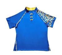 XIUsheUA Uniforme de Kung Fu, T-Shirt Taichi des Arts Martiaux for Hommes, Manches Courtes, séchage Rapide pour Tai Chi, Arts Martiaux(Blue Top,for Height 140cm)