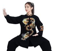 XIUsheUA Uniforme Tai Chi, Costume Traditionnel Wushu Kungfu, Broderie de Dragon, Arts Martiaux, Wing Chun, entraînement, Exercice du Matin pour Tai Chi, Arts Martiaux(Color2,L)