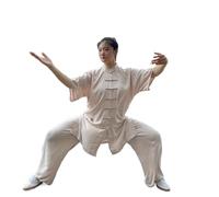 XIUsheUA Uniforme Taichi en Coton, Costumes Wushu Kungfu, vêtements for Adultes, Performance martiale, Costume Tang Taiji pour Tai Chi, Arts Martiaux(Dark Beige,XS(155cm))