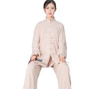 XIUsheUA Uniforme Taichi en Coton, Costumes Wushu Kungfu, vêtements for Adultes, Performance martiale, Costume Tang Taiji pour Tai Chi, Arts Martiaux(Beige,L(170cm))