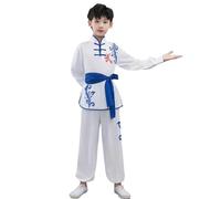 XIUsheUA Vêtements de Kung Fu, Costume d'arts Martiaux, Costume for Fille et garçon, Uniforme Traditionnel Wushu for Adultes pour Tai Chi, Arts Martiaux(Long Sleeve White,140)
