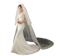 XIUWOUG 118" Double Couche Ivoire/Blanc Long Voile de Mariage 2 Tiers Voile Cathédrale Longs Voiles pour Mariées Tulle Souple Voile de Mariée avec Peigne Longueur de Chapelle Accessoire,Ivoire