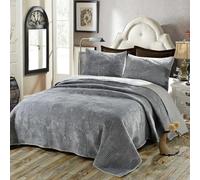 XIUWOUG Couvre Lit 2 Personnes 220X240,Couvre-Lit Matelassé Gris, Couvre-Lit 3 Pièces en Velours De Luxe,Peluche Dessus De Lit Jeté De Lit Multifonction Léger Couverture,Gris,230x270cm