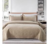 XIUWOUG Couvre Lit 2 Personnes 220X240cm, Couverture Courtepointe Patchwork, Boutis Couvre-Lit Matelassé en Microfibre, Dessus De Lits Et Couvre-Lits De Luxe,Camel,220x240cm