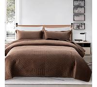 XIUWOUG Couvre Lit 2 Personnes 220X240cm, Couverture Courtepointe Patchwork, Boutis Couvre-Lit Matelassé en Microfibre, Dessus De Lits Et Couvre-Lits De Luxe,Dark Coffee,2X Pillowcases