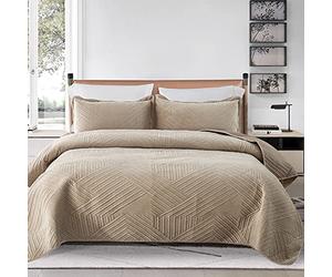 XIUWOUG Couvre Lit 2 Personnes 220X240cm, Couverture Courtepointe Patchwork, Boutis Couvre-Lit Matelassé en Microfibre, Dessus De Lits Et Couvre-Lits De Luxe,Camel,220x240cm
