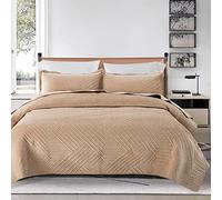 XIUWOUG Couvre Lit 2 Personnes 220X240cm, Couverture Patchwork, Boutis Couvre-Lit Matelassé en Microfibre, Dessus De Lits Et Couvre-Lits De Luxe avec 2 Taies d'oreiller,Beige,220x240