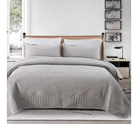 XIUWOUG Couvre Lit 2 Personnes 220X240cm, Couverture Patchwork, Boutis Couvre-Lit Matelassé en Microfibre, Dessus De Lits Et Couvre-Lits De Luxe avec 2 Taies d'oreiller,Gris,220x240