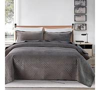 XIUWOUG Couvre Lit 2 Personnes 220X240cm, Couverture Patchwork, Boutis Couvre-Lit Matelassé en Microfibre, Dessus De Lits Et Couvre-Lits De Luxe avec 2 Taies d'oreiller,Dark Gray,220x240