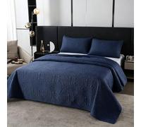 XIUWOUG Couvre Lit 240X260,Couvre-Lit Matelassé De Luxe,Dessus De Lit 2 Personnes,Boutis CouvreLit Estampé 240X260cm avec 2 Taies d'oreiller, Couverture Léger,Bleu,240x260