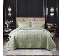 XIUWOUG Couvre-lit boutis 260x240 cm, 2 taies d'oreiller, lit 2 personnes matelassé, vert