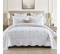XIUWOUG Couvre Lit Boutis Jeté De Lit Matelassé 3 PièCes avec 2 Taies d'oreiller, Literie Dessus de Lit 2 Personnes DéCoratif Couvre-Lit Brodé Pliable en éTé,Blanc,230x250cm