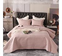 XIUWOUG Couvre-Lit Matelassé De Luxe, Dessus De Lit 2 Personnes 220X240 Boutis Coton,Couvre Couverture Lit D'été Réversible avec 2 Taies d'oreiller Parure De Lit,Rose,220x240