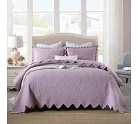 XIUWOUG Couvre Lit Matelassé De Luxe,Dessus De Lit 2 Personnes 240X260 Blanc/Rose,Jeté De Lit Multifonction Léger Couverture avec 2 Taies d'oreiller,Rose,240x260cm