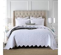 XIUWOUG Couvre Lit Matelassé De Luxe,Dessus De Lit 2 Personnes 240X260 Blanc/Rose,Jeté De Lit Multifonction Léger Couverture avec 2 Taies d'oreiller,Blanc,240x260cm
