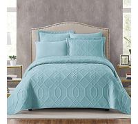 XIUWOUG Dessus De Lit 2 Personnes Boutis 100% Coton,Couvre-Lit Matelassé De Luxe,Couvre Couverture lit D'été Réversible avec 2 Taies d'oreiller Parure de lit 3pcs,Bleu,230x250cm