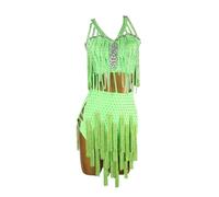 XIUWOUG Enfants Filles Robe Danse Latine Femme Robe Strass Bretelles Robes de Frange en Couches FêTe de Bal Cha Cha Jazz Ballet Danse 1920 Performance Costume,Light Green,M