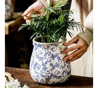 XIUWOUG Grands Pots en céramique avec Fissures glacées pour Plantes, Pot de Plante Vintage pour Plantes d'intérieur, Pot de Fleurs Rustique en céramique Toscane pour Le Jardinage.,Bleu