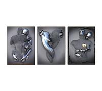 XIUWOUG Impression sur Toile 3D Effet Coeur d'Amour Doré, Abstraite Couple Peinture, Moderne Décoration Murale Gold/Silber Sans Cadre,A,21x30cm No Frame