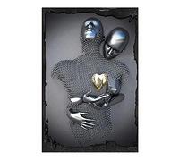 XIUWOUG Impression sur Toile Abstraite en Gris/Or Love Heart Effet 3D Wall Art Moderne Décoration Mural Métal Fil Sculpture Figure Couple Peinture,A,70x100cm No Frame