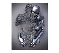 XIUWOUG Impression sur Toile Abstraite en Gris/Or Love Heart Effet 3D Wall Art Moderne Décoration Mural Métal Fil Sculpture Figure Couple Peinture,E,40x50cm No Frame