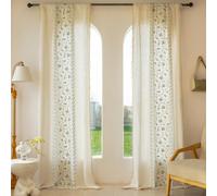 XIUWOUG Lot de 2 Rideaux à Fleurs brodés Style bohème Vintage en Lin-avec Pompons-Semi-occultants-Panneaux de Rideaux de fenêtre avec Passe-Tringle-pour Chambre à Coucher,Salon,D,140cm×200cmL2Ps