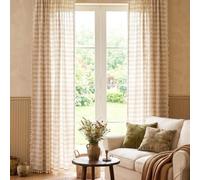 XIUWOUG Rideau en Coton et Lin Semi-occultant rayé à 1panneau avec Glands,Rideaux de fenêtre de Style Ferme à Passe-Tringle pour Le Salon et la Chambre des Filles,Beige,132W×180cmL1P
