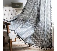 XIUWOUG Rideau en Lin Semi-occultant Vintage 1panneau pour Chambre à Coucher,Panneau de Rideau à Pampilles Noir Rustique pour Salon,décoration de la Maison,traitements de fenêtre,E,150W×240cmL1P