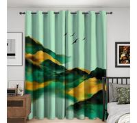 XIUWOUG Rideau Occultant Salon Bureau, Motif Vert, Montagnes, Oies Sauvages avec Oeillets 2 Panneaux Rideaux Occultant Thermiques Opaque pour Chambre,M,160x260H cm (2 Panels)