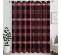 XIUWOUG Rideaux Occultant Salon Carreaux Noirs et Rouges, Rideau à œillets Chambre Lourd Microfiber Isolant Thermique Tentures Occultants pour Bureau,U,140x260H cm (2 Panels)