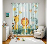 XIUWOUG Rideaux pour Enfants Bébé 140x229cm 2 Panneaux, Animaux de Lion Petit Faon Dessins animés Rideaux Occultants Isolant Thermiques,J,160x300H cm (2 Panels)