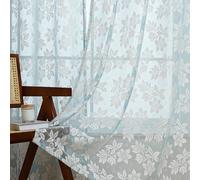 XIUWOUG Rideaux Transparents brodés Bleu Clair pour Chambre à Coucher,2panneaux,élégants Rideaux filtrant la lumière Fleuris pour Salon,Salle à Manger,décoration de fenêtre,B,140Wx220cmL2P