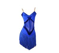 XIUWOUG Robe de Danse Latine pour Femme - Robe Danse Tango Salsa Samba Cha Cha - Pompons - Tenue Compétition Performance,Noir,L