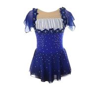 XIUWOUG Robe Patinage Artistique Professionnelle Fille Bleu, Floral, Rhinestone, Manches Courtes Justaucorps de Gymnastique en Plein Air Faits À La Main Jupe Patin À roulettes,Bleu,L