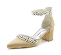 XIUWOUG Scarpe Da Donna Con Tacco Alto a Punta Con Cerniera in Raso Con Cerniera e Punta Chiusa - Scarpe Da Festa, Da Matrimonio E Da Sposa,Champagne,39