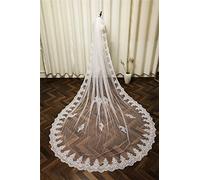 XIUWOUG Voile de mariage long et doux à une couche Broderie en dentelle Robe de soirée Voile de mariée Accessoires de mariage pour la mariée et les demoiselles d'honneur,Ivoire