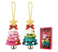 Xiuxhae 2 Laine Pendentif À Cloche De Noël Tricoté Mini-Sapin Voiture,Mini Pendentif À Cloche De Sapin 10cm avec Boîte Cadeau pour Offrir,Décoration De Noël pour Voiture Réutilisable Tricoté