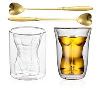 Xiuyer 2 PCS Verre a Shooter Verres à Liqueur Verre a Rhum à Shot a Vodka a Whisky Personnalisable Double Paroi 150ml Livré avec cuillère pour les garçons et les filles
