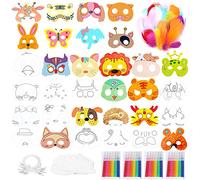 Xiuyer Masque Pour Enfants, 32 Pièces Masques Animaux à Colorier Masque Carnaval a Decorer Masques Pour Enfant Avec Corde Élastique Et 50 Plumes Colorées Animal Masks Pour Diy Faire Décorer Artisanat