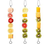 Xiuyong 3pcs Bird Food Rack, Acier Inoxydable Petit Animal Oiseau Snack String Suspendu légume Fruit Feeder Outil de Manipulation d'alimentation pour Perroquet, cacatoès, cacatoès Basan (Argent)