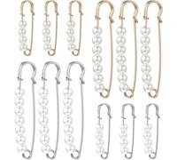Xiuyong Lot de 12 broches en perles de 2 tailles sûres - Pour châle - Convient pour les vêtements de femme, robes, pantalons, jupes - Doré et argenté