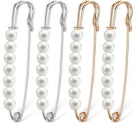 Xiuyong Lot de 4 épingles de sécurité décoratives, épingles à perles, châle de pull exquis, broches et broches en imitation perle, pantalon et jupe pour femme, accessoires de taille 6,9 x 1,2 cm (or