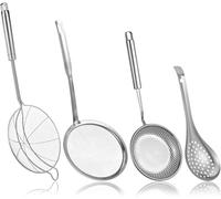 Xiuyong Lot de 4 passoires en forme d'araignée, écumoire, passoire à mailles fines et écumoire en acier inoxydable avec trous de suspension