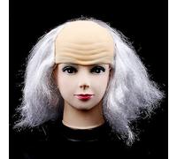 Xiuyong Perruque de fête d'Halloween avec chapeau chauve pour personnes âgées avec moitié chauve sur le front - Cheveux longs noirs - Perruque chauve adaptée pour les fêtes d'Halloween, le carnaval