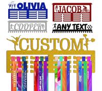 Xiuyours Or Porte Médaille Personnalisé avec Prenom Logo Présentoir à Medaille Personnalisée pour Football Gymnastique Judo Ballet Enfant Garçon Fille Cadeau Personnalisé Présentoir de Sport en Méta