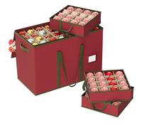 XIVIRACK Boîte de Rangement pour Boules de Noël，avec Séparateurs Réglables pour,10 compartiments, Oxford 600D,160 compartiments de 7,6 cm, 64 x 32 x 43,5 cm,Rouge