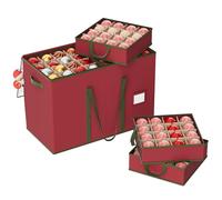 XIVIRACK Boîte de Rangement pour Boules de Noël，avec Séparateurs Réglables pour,10 compartiments, Oxford 600D,160 compartiments de 7,6 cm, 64 x 32 x 43,5 cm,Rouge (Conception transparente)