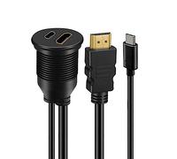 xiwai 2 Ports Étanche à la Poussière USB-C Type-C USB 3.1 & HDMI 4K Klink Mount Flush Câble Extension pour Dash Panneau 3.3ft