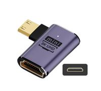 xiwai 8K Mini HDMI mâle à Angle Droit vers HDMI 2.1 Femelle Extension UHD Adaptateur Or Support 8K 60hz HDTV